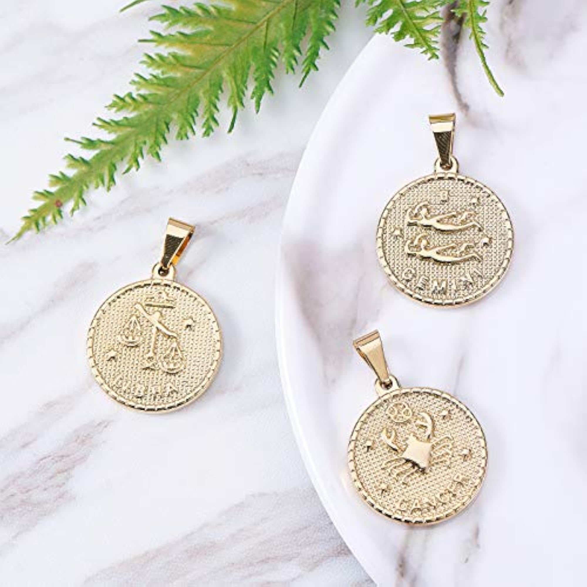Set of 12 Stainless Steel Horoscope Bead Charm Pendants